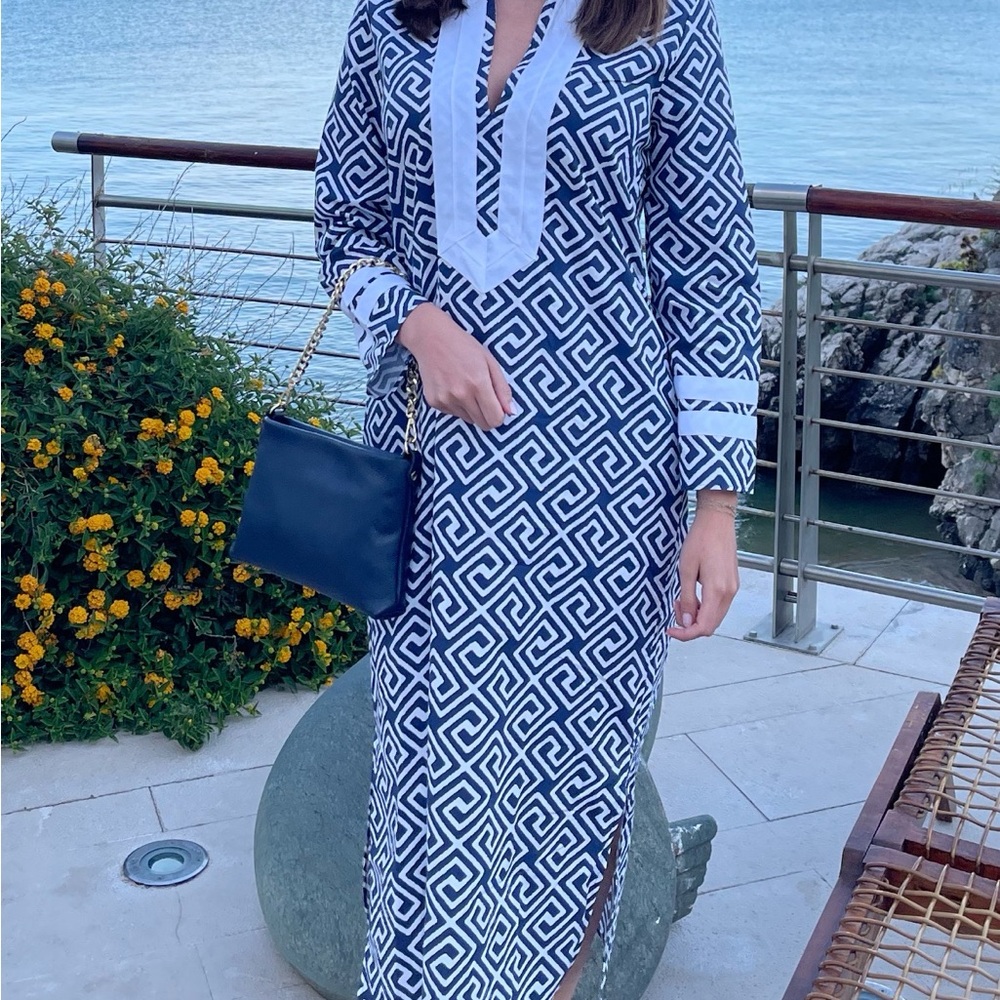 Sail to Sable Navy and White Geometric Maxi Dress